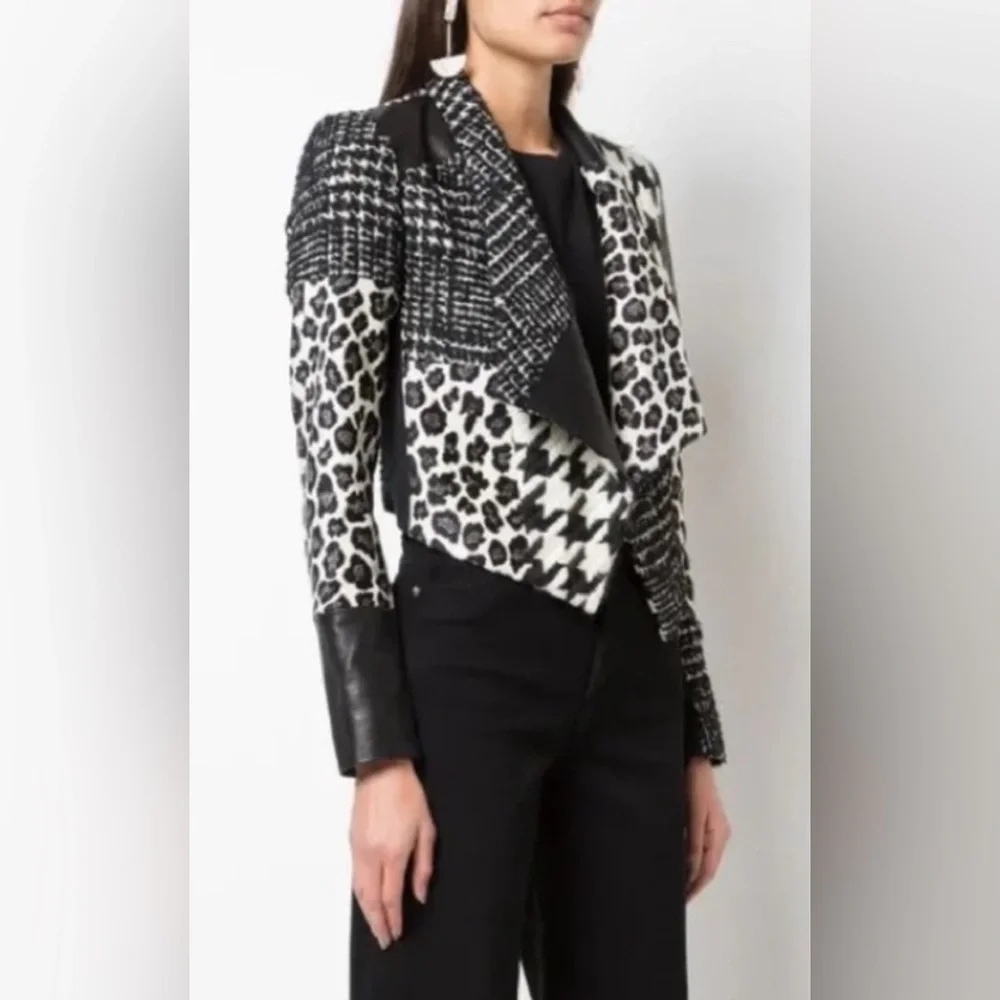 NWT Alice + Olivia Harvey Leather Patchwork Draped Lapel Blazer Jacket M - Picture 1 of 17